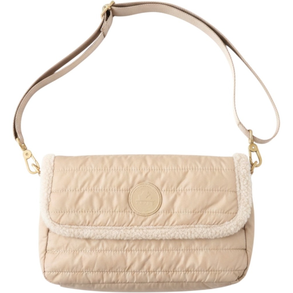 Pajar Crossbody Bag Womens OS Beige Excellent Quilted Puffer Shearling Trim